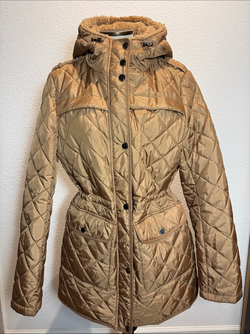 French Connection Tan Quilted Puffer Coat